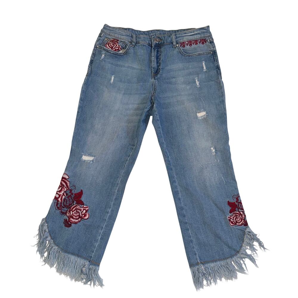 INC Embroidered Jeans Rose Geometric Cropped Distressed Y2K Plus 16P Boho Lagen